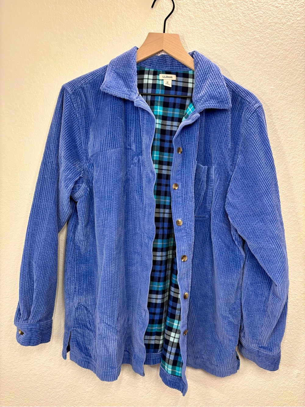 L.L.Bean Blue Corduroy Flannel Lined Button Up Shirt Jacket Women’s Medium